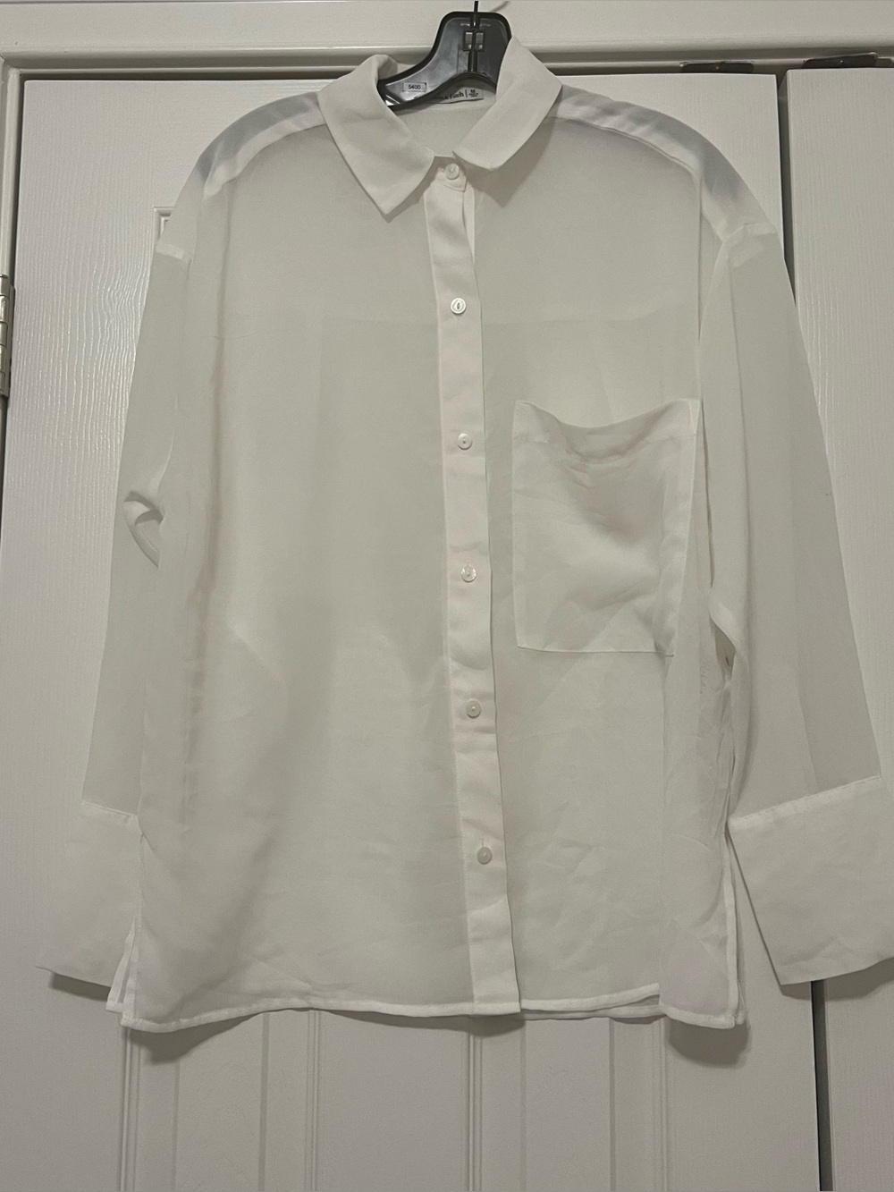 Abercrombie & Fitch White Sheer Oversized Boyfriend Collared Buttondown Shirt M